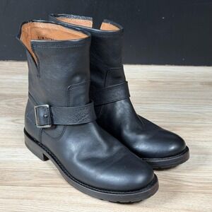 Frye Engineer Boots Womens Size 6 B Black Leather Ankle Biker Buckle Strap